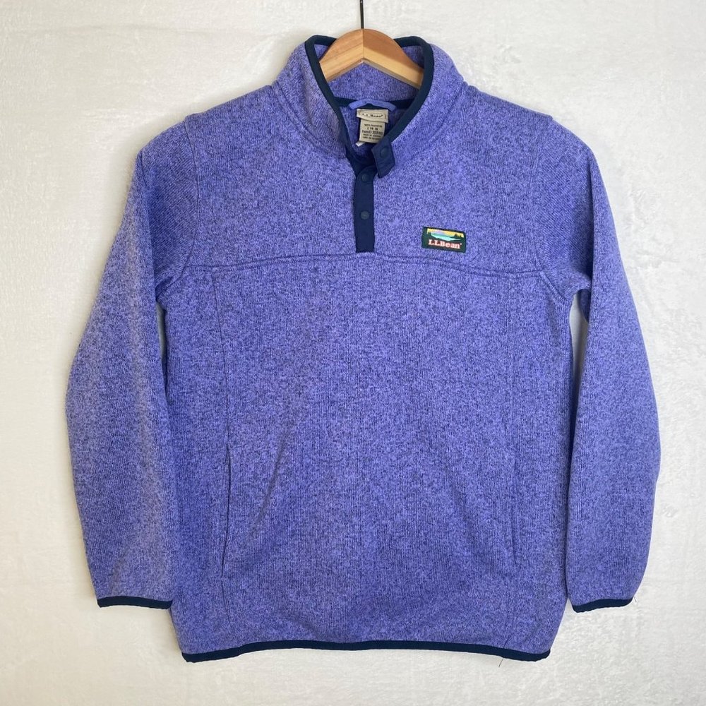 LL Bean Sweater Fleece Pullover Girls Size L (14-16) Snap Buttons with Pockets
